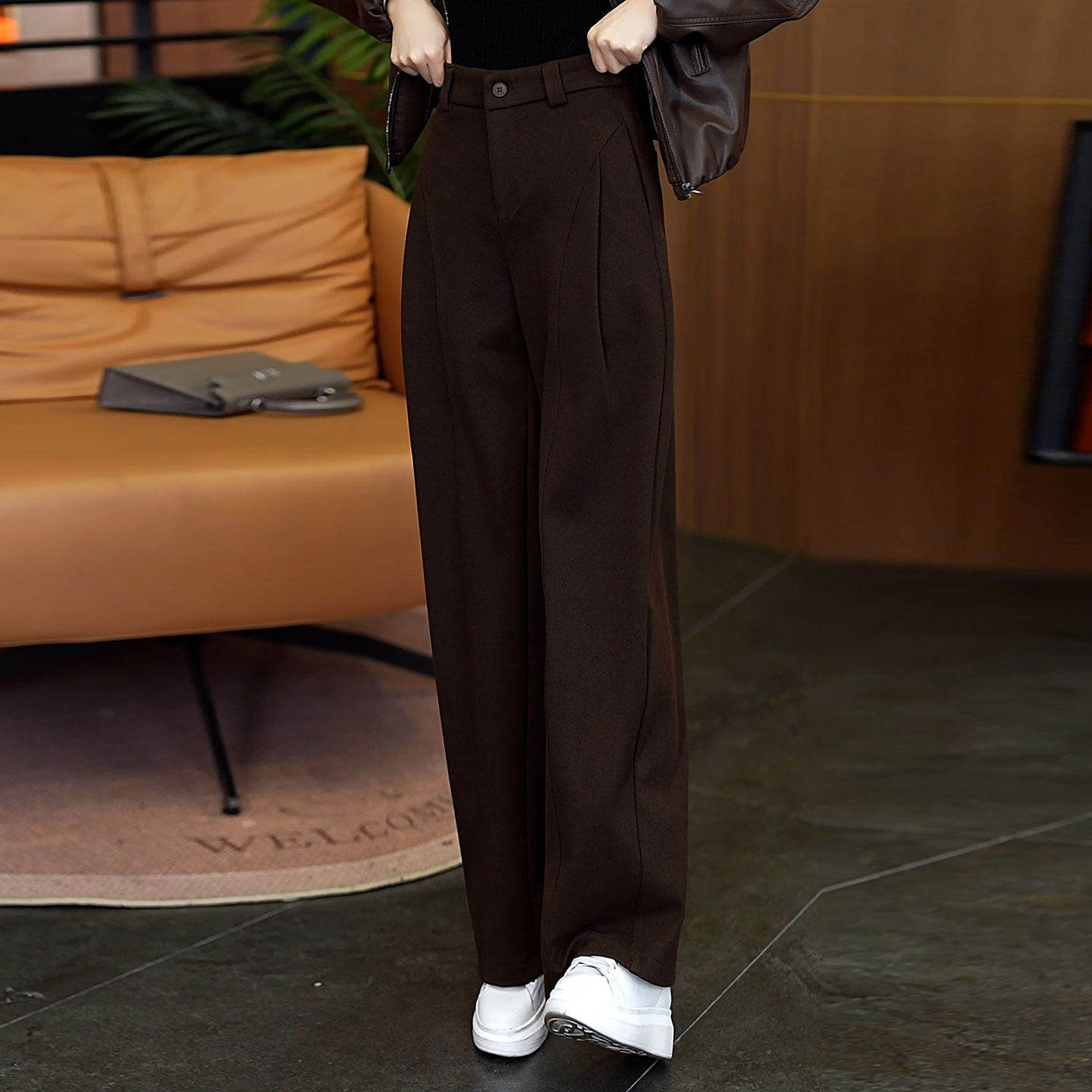 加厚新款休闲毛呢弯刀裤女2026秋冬爆款深焙棕百搭长裤高腰阔腿裤,女装/女士精品,休闲裤,淘宝优惠券,粉丝福利购,淘宝优惠卷