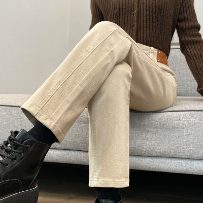 专柜品质卡其色牛仔裤女春