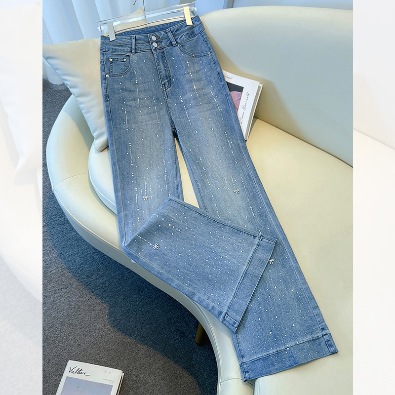高端烫钻微喇牛仔裤女夏季图片