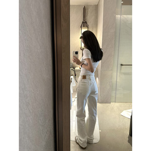 NOSEMADE 自留款 时髦感窄版白色牛仔裤女高腰气质显瘦百搭直筒裤