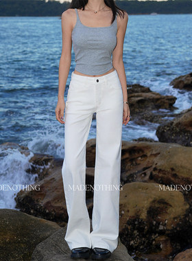 MADE NOTHING MR050中低腰经典白色Straight弹力瘦版直筒牛仔裤女