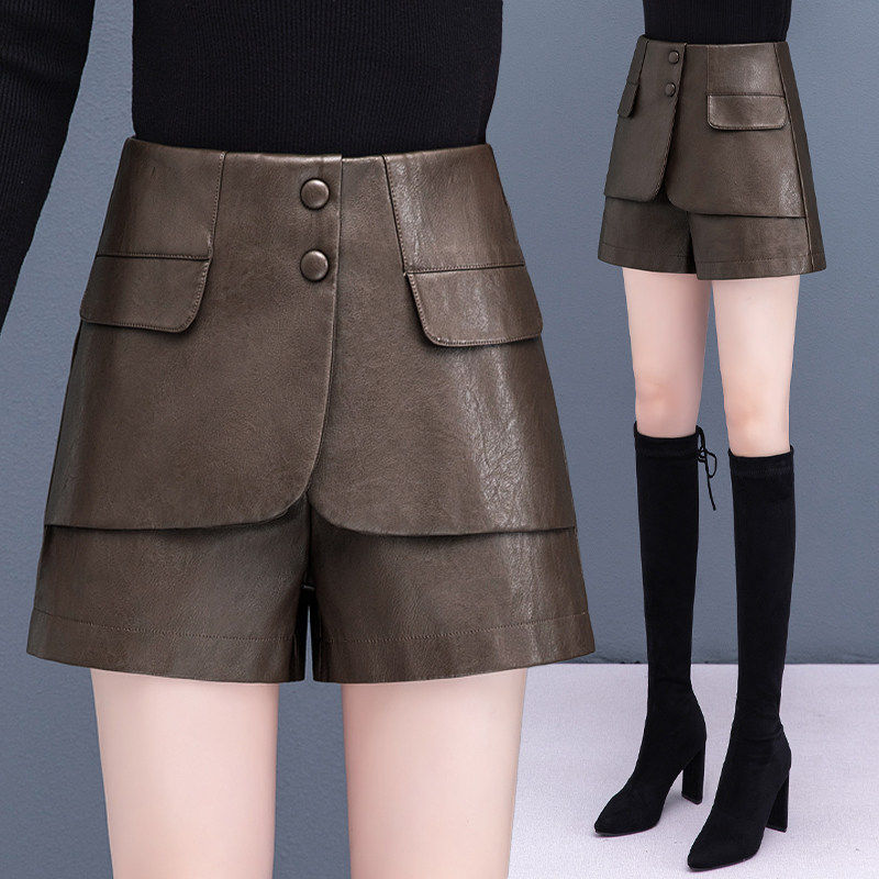 皮短裤女秋冬2024新款爆款高腰a字裙裤小个子显瘦外穿阔腿靴裤子,女装/女士精品,大码裤装,淘宝优惠券,粉丝福利购,淘宝优惠卷