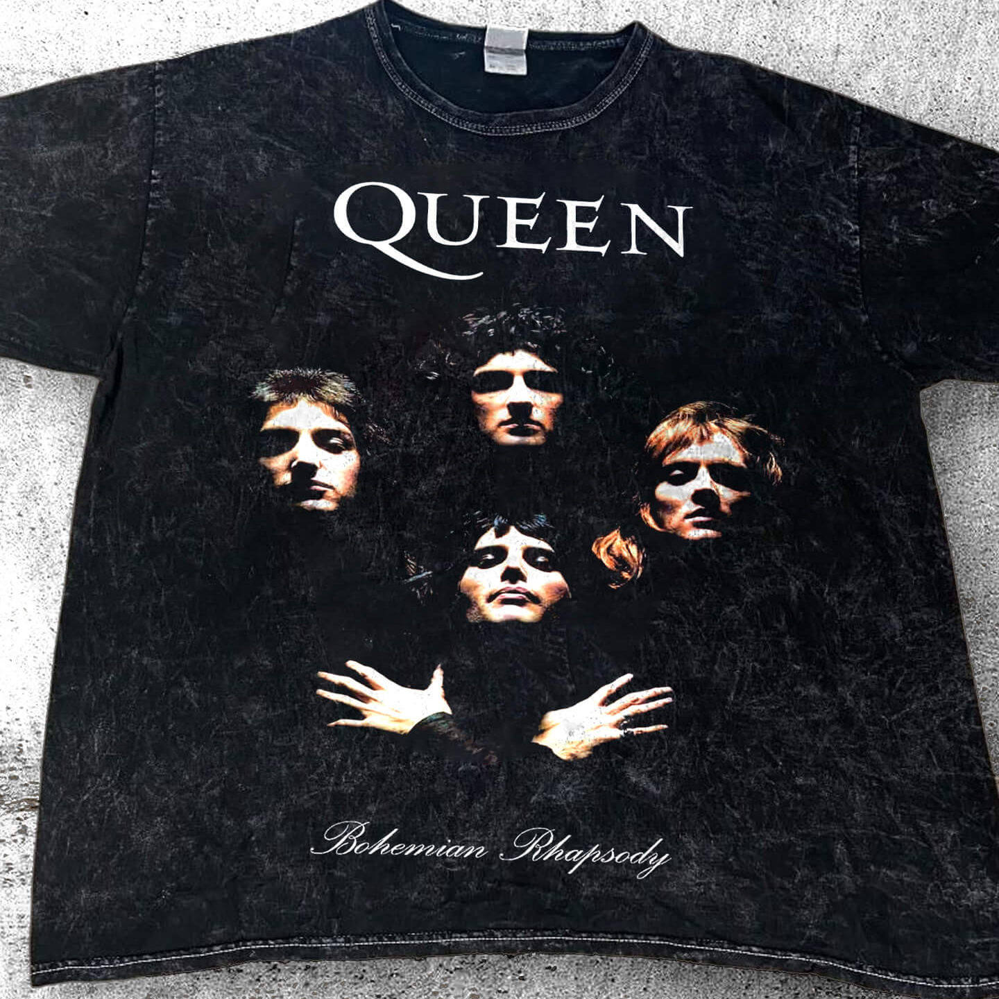 Queen 皇后乐队 250克美式复古小领口 重磅水洗做旧落肩短袖T恤潮