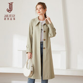 经典 英伦风气质通勤中长大衣 故事复古感翻领风衣外套女2026年春季