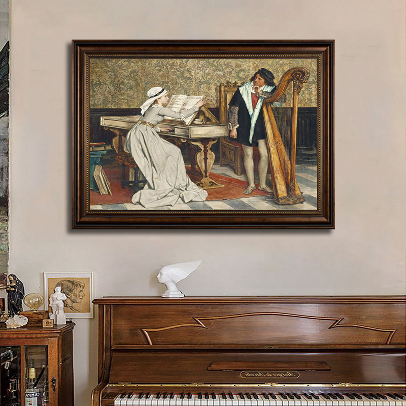 美式玄关装饰画书房艺术肖邦乐器复古钢琴挂画音乐教室背景墙壁画图片