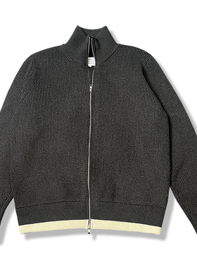 四角缝线标设计秋冬季深灰色针织衫经典拉链高领羊毛外套男女同款