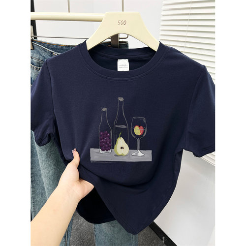 休闲洋气大码正肩短袖T恤女装2026夏季新款微胖MM显瘦圆领上衣服