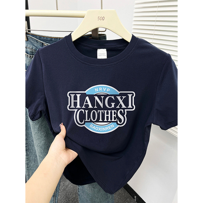 正肩短袖t恤胖MM200斤夏季新款韩版休闲潮牌字母印花大码女装上衣