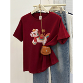 胖mm大码 小马印花圆领正肩短袖 t恤女2026新款 穿搭洋气遮肚子上衣