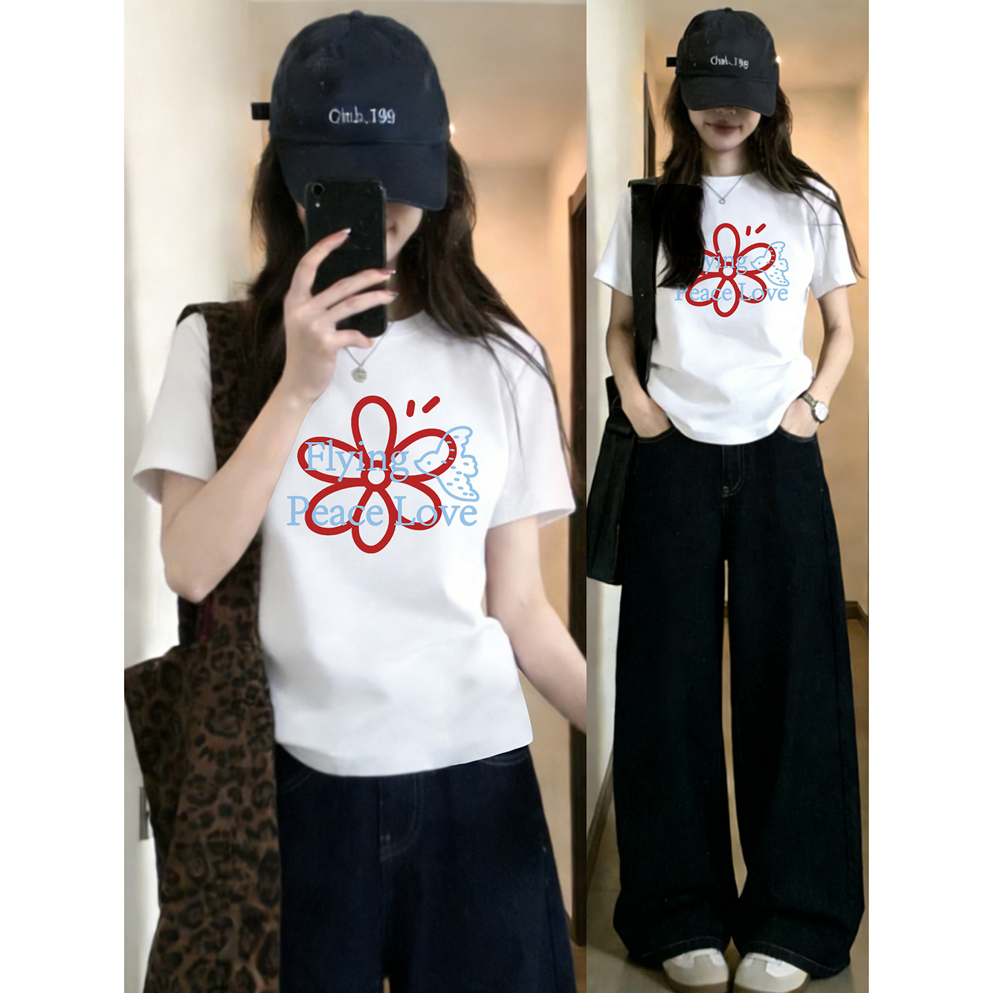 2026夏季新款正肩短袖t恤女装微胖大码洋气印花休闲圆领显瘦上衣