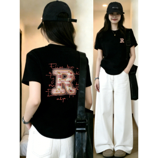 胖mm遮肚显瘦半袖 高级感正肩短袖 大码 新款 上衣 T恤女印花2026夏季