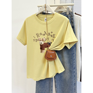 狗狗印花大码圆领正肩短袖t恤女款胖MM遮肚子显瘦时尚半袖上衣潮