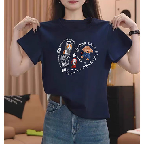 200斤卡通爱心印花正肩短袖T恤大码女装夏季胖mm百搭洋气显瘦上衣