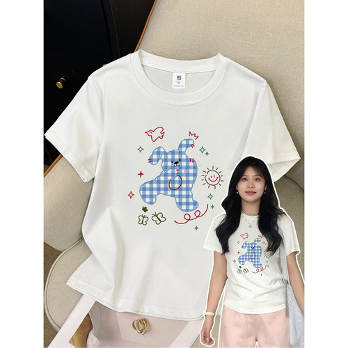 大码t恤女款爆款2025新款200斤正肩显瘦洋气卡通印花短袖胖mm上衣