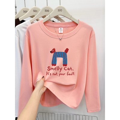 正肩大码长袖t恤女秋冬季韩版设计感显瘦时尚减龄圆领打底衫上衣