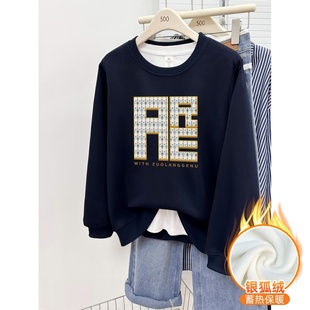 宽松大码 韩版 加绒加厚爆款 卫衣女冬季 慵懒风上衣潮 正肩圆领套头衫