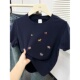 藏蓝色正肩小马印花短袖 上衣 显瘦圆领新款 t恤女胖mm韩版 穿搭大码
