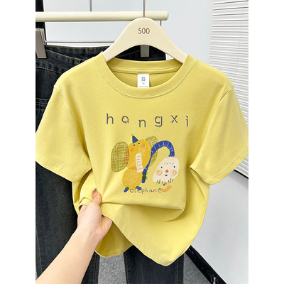 减龄卡通印花正肩短袖t恤女大码