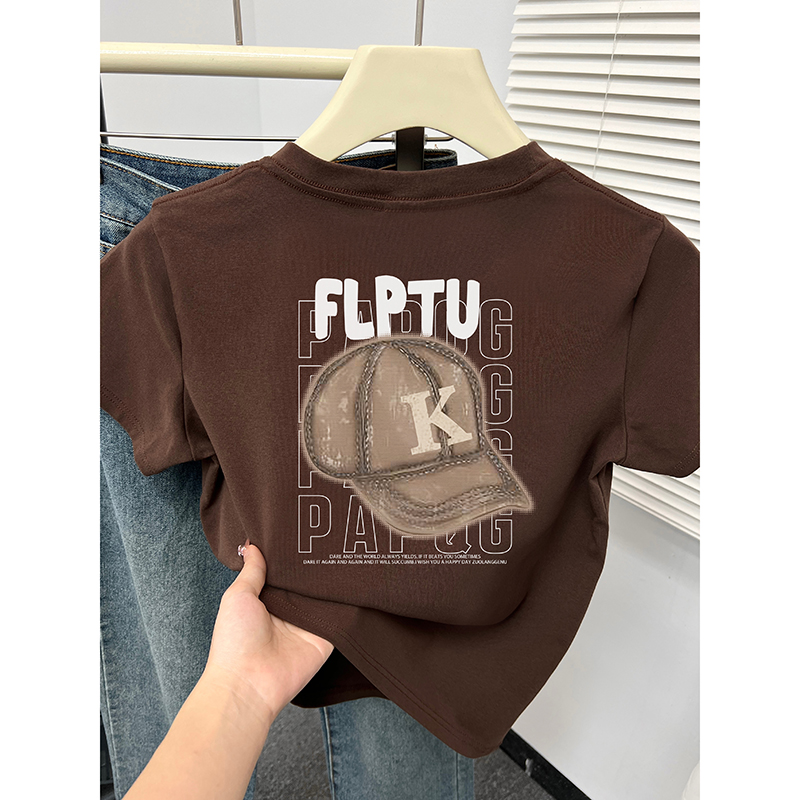 正肩短袖t恤女印花显瘦上衣夏