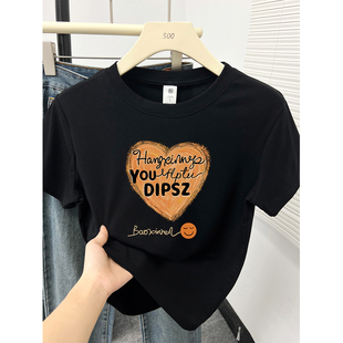 半袖 正肩爱心字母印花圆领短袖 胖mm大码 新款 上衣潮 t恤女2026夏季