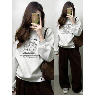 大码 卫衣女2026新款 胖MM休闲卡通印花上衣潮 加绒正肩圆领长袖 冬季