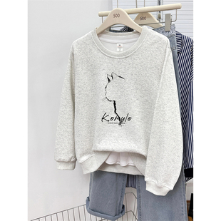 胖mm正肩卫衣秋冬季 2025爆款 女装 猫咪印花大码 圆领套头上衣潮 时尚