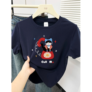 新款 t恤女2026夏季 胖mm遮肉显瘦洋气印花设计感上衣 正肩短袖 大码