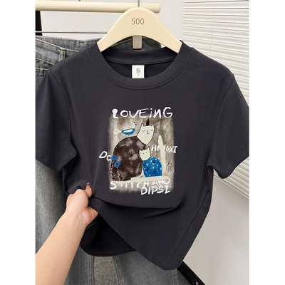 深灰色大码女装正肩短袖t恤2026夏季胖MM休闲百搭圆领半袖上衣潮