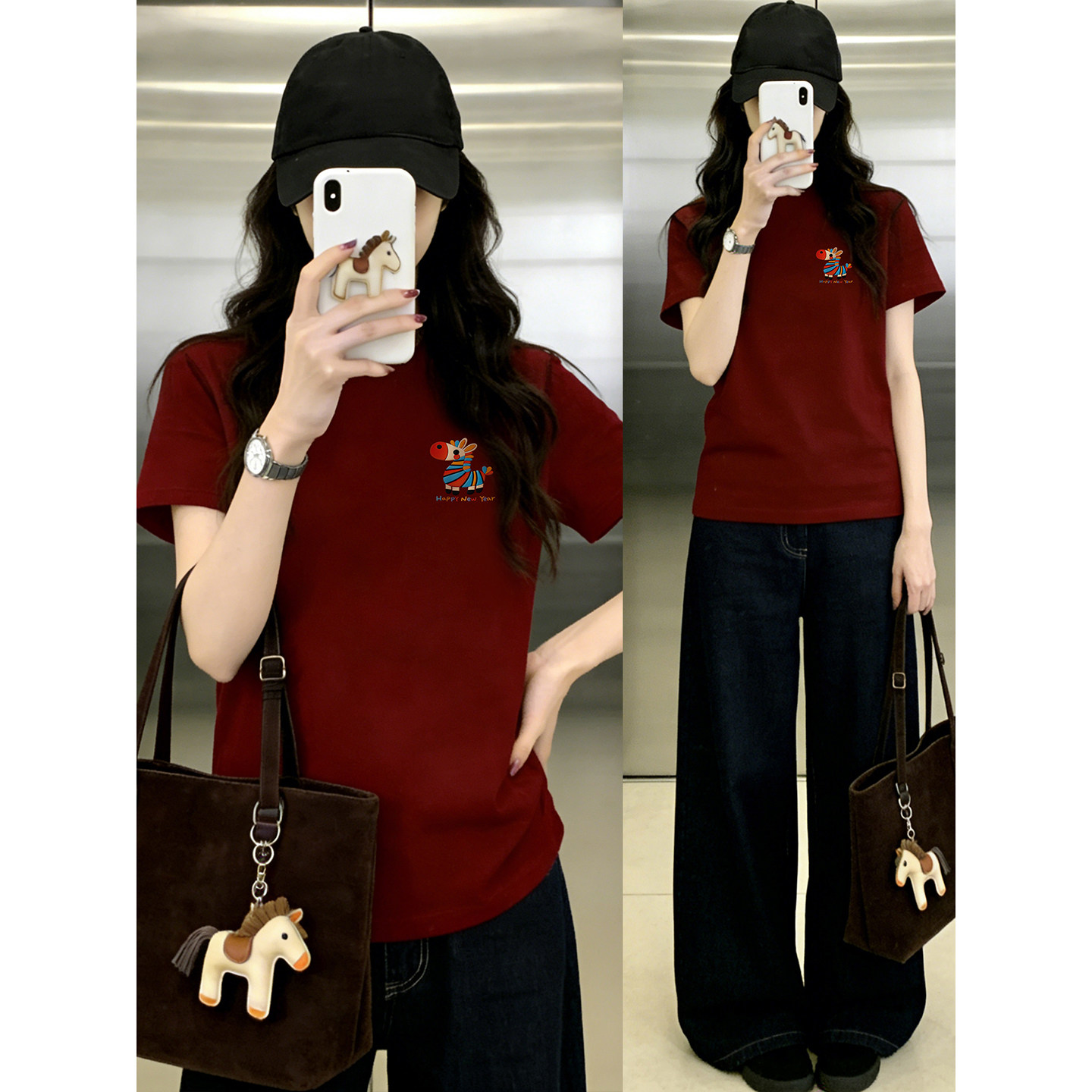 正肩圆领短袖T恤女2026夏季新款小马印花小众新年本命年大码上衣,女装/女士精品,T恤,淘宝优惠券,粉丝福利购,淘宝优惠卷