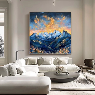 大芬村纯手绘油画抽象金山风景轻奢客厅装饰画办公室书房挂画壁画