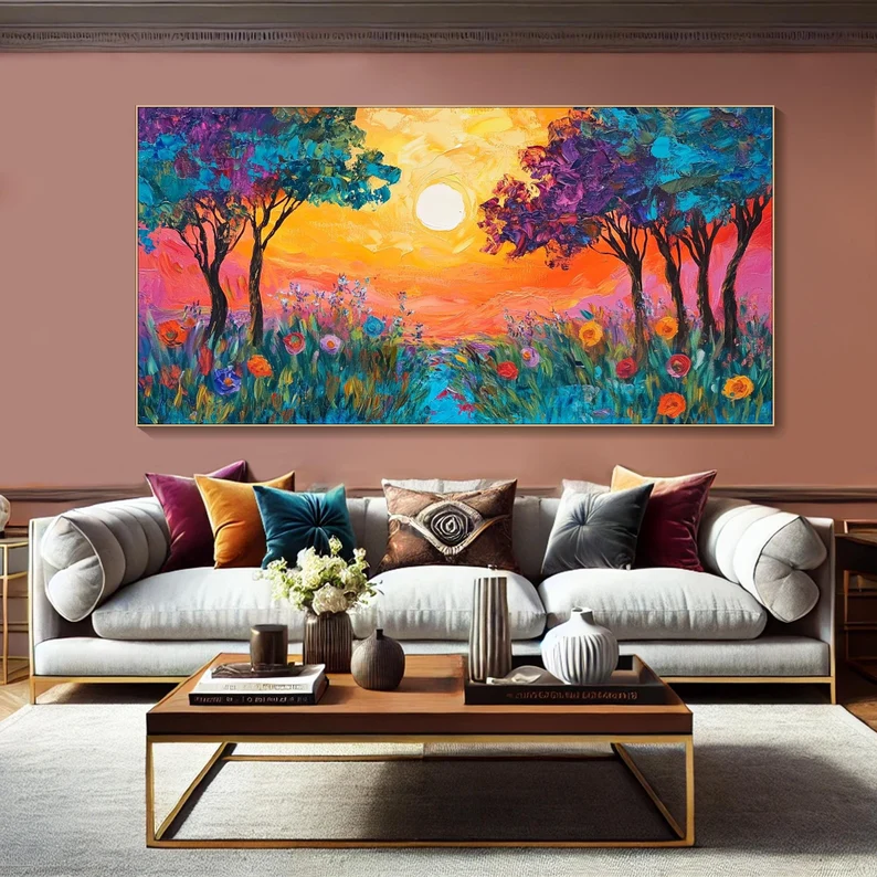大芬村手绘油画北欧抽象树林花卉风景客厅装饰画卧室餐厅挂画壁画图片