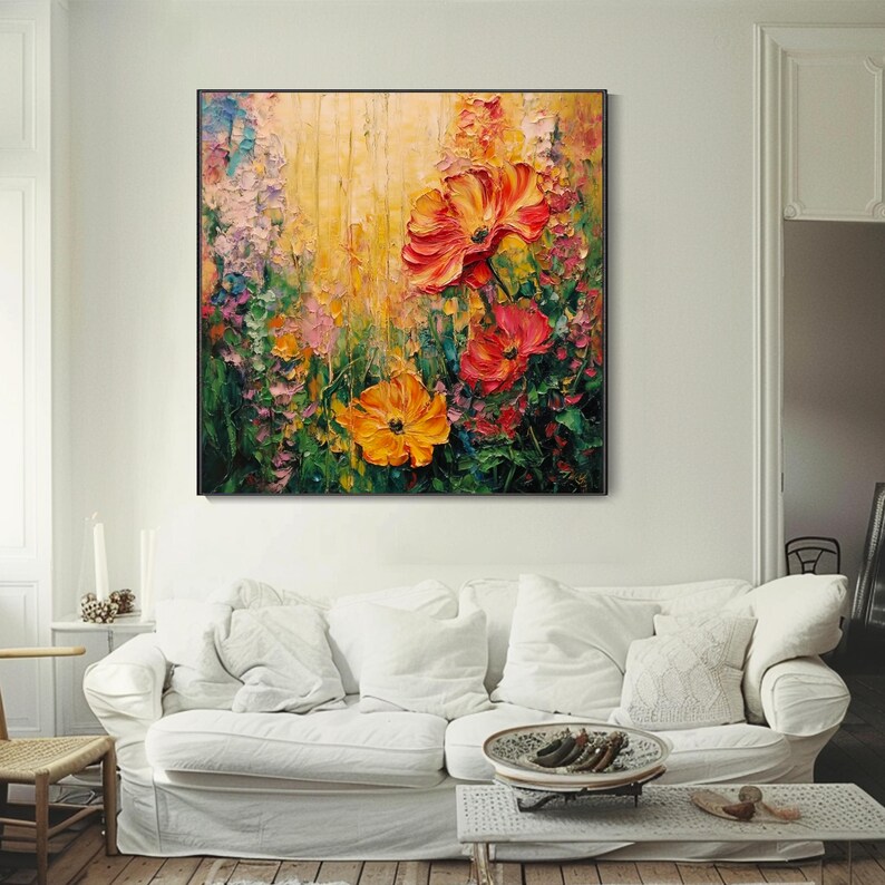 大芬村手绘油画抽象花卉彩色花束客厅装饰画温馨卧室餐厅墙面挂画图片