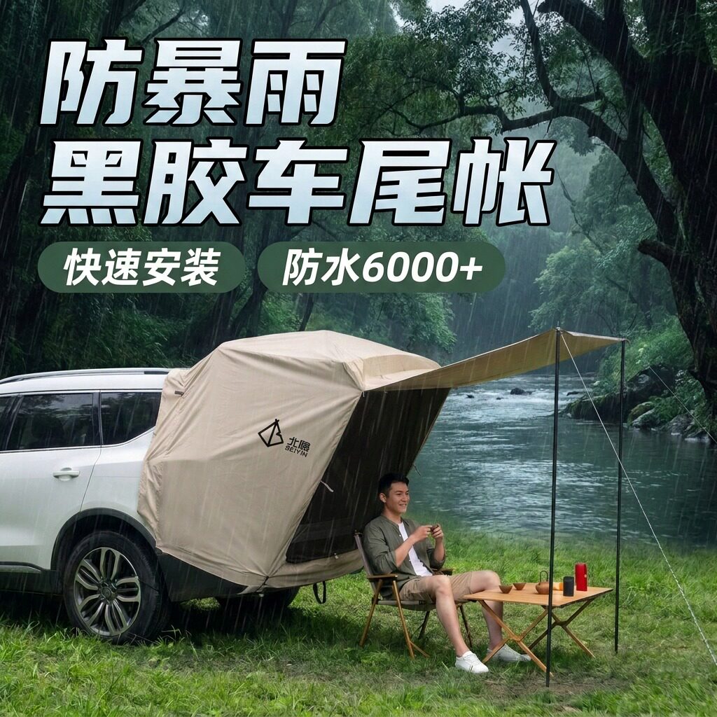 新款SUV车尾帐篷快速搭建防蚊虫自驾游全黑胶全遮光后备箱露营帐