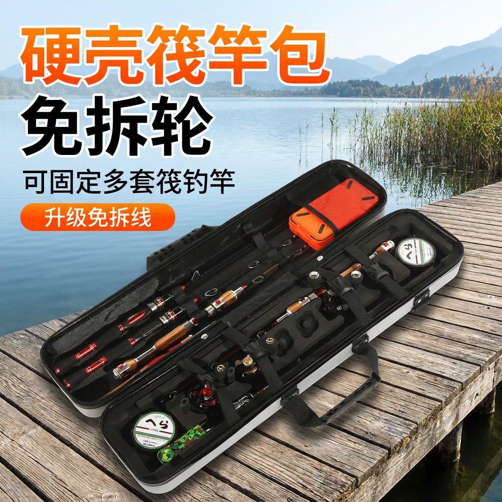 钓哈哈硬壳筏钓鱼竿包桥筏竿包水滴轮筏轮收纳包免拆轮鱼竿包