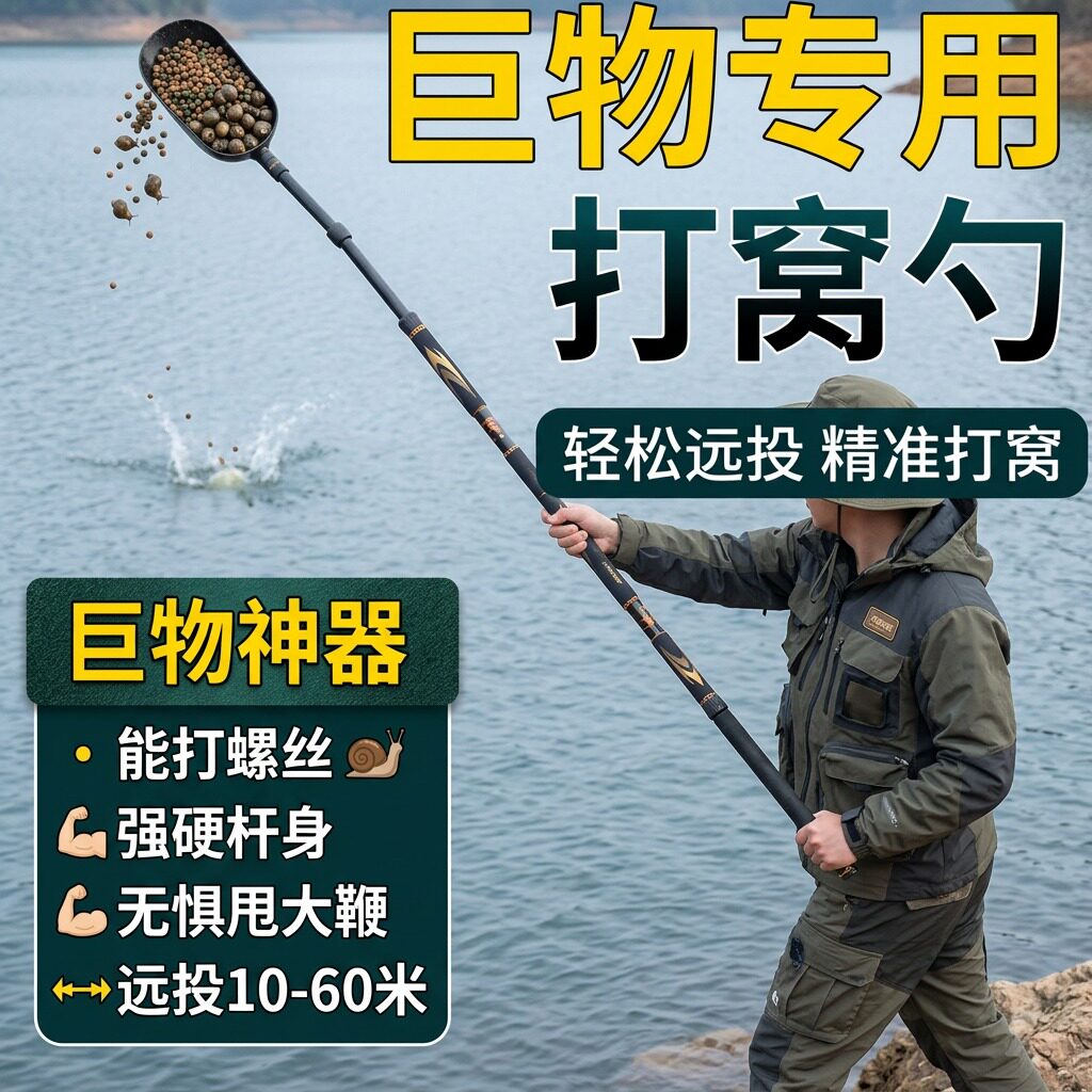 巨物专用打窝神器青鱼泥鳅打窝勺碳素打窝杆加长可伸缩远投抛饵勺