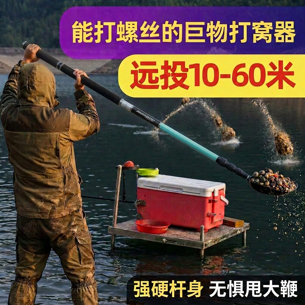 户外大物泥鳅打窝勺特大号勺头巨物打窝器勺碳素伸缩杆远投抛饵勺