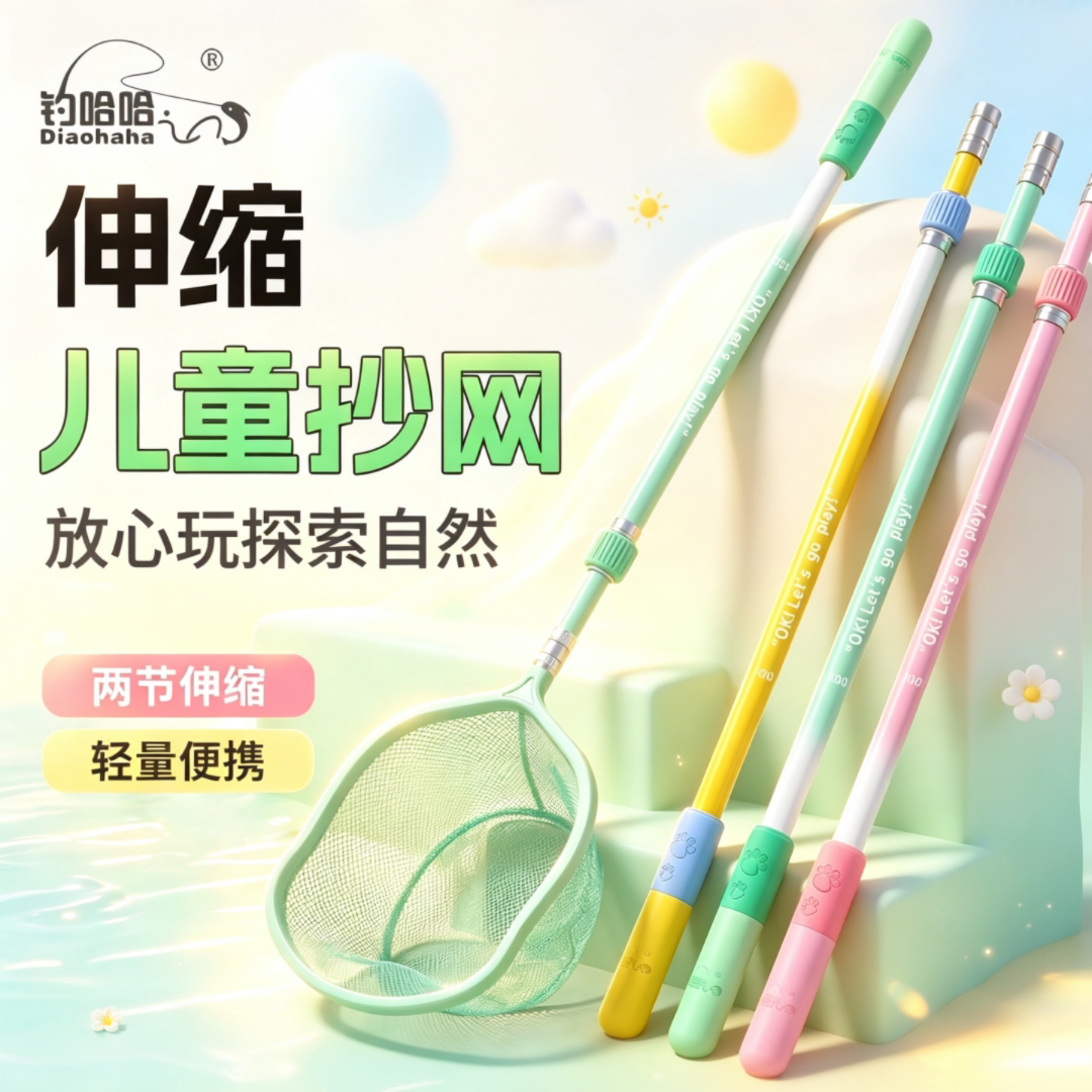 户外儿童抄网超硬伸缩捞鱼网抄网杆小孩捞鱼小鱼小虾钓鱼全套网兜