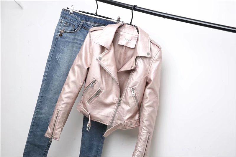 金属亮色皮衣女机车皮短款小外套修身显瘦亮面皮夹克韩版春秋新款