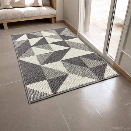 现代简约条纹地垫毯可机洗家用进门客厅几何图案丙纶防滑灰玄关厨