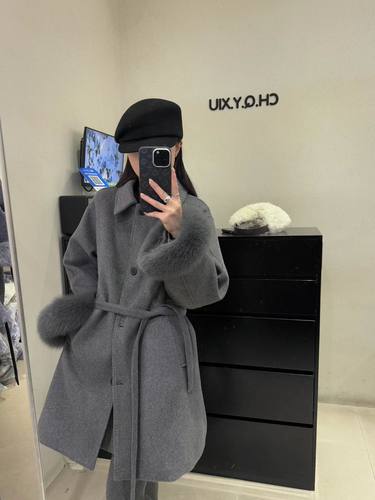 CH.Q.Y.XIU 66562正品2025冬季新款正品中长款内里羽绒羊毛呢大衣
