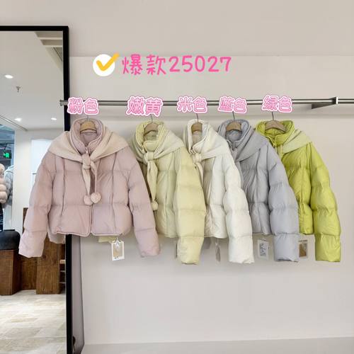 2025冬季韩系简约百搭保暖羽绒服90%白鸭绒针织帽显瘦羽绒服25027