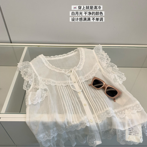 MOGE-的小衫韩系花边拼接蕾丝系带重工小衫氛围感十足～小衫M2662
