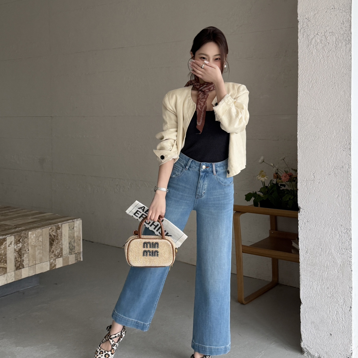 OUNA欧娜-26年春款经典舒适四面弹直筒裤牛仔裤6190