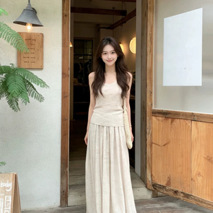 高腰宽松半身裙套装 款 韩系温柔风独美气质背心 2698Q 两件套
