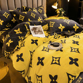 轻奢潮牌黄牛奶绒四件套冬季 加厚珊瑚绒1.8m被套法莱绒床单三件套