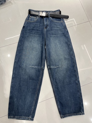 JEANS 3313欧货2025冬季新款复合加厚绒弯刀长裤女高腰阔腿牛仔裤
