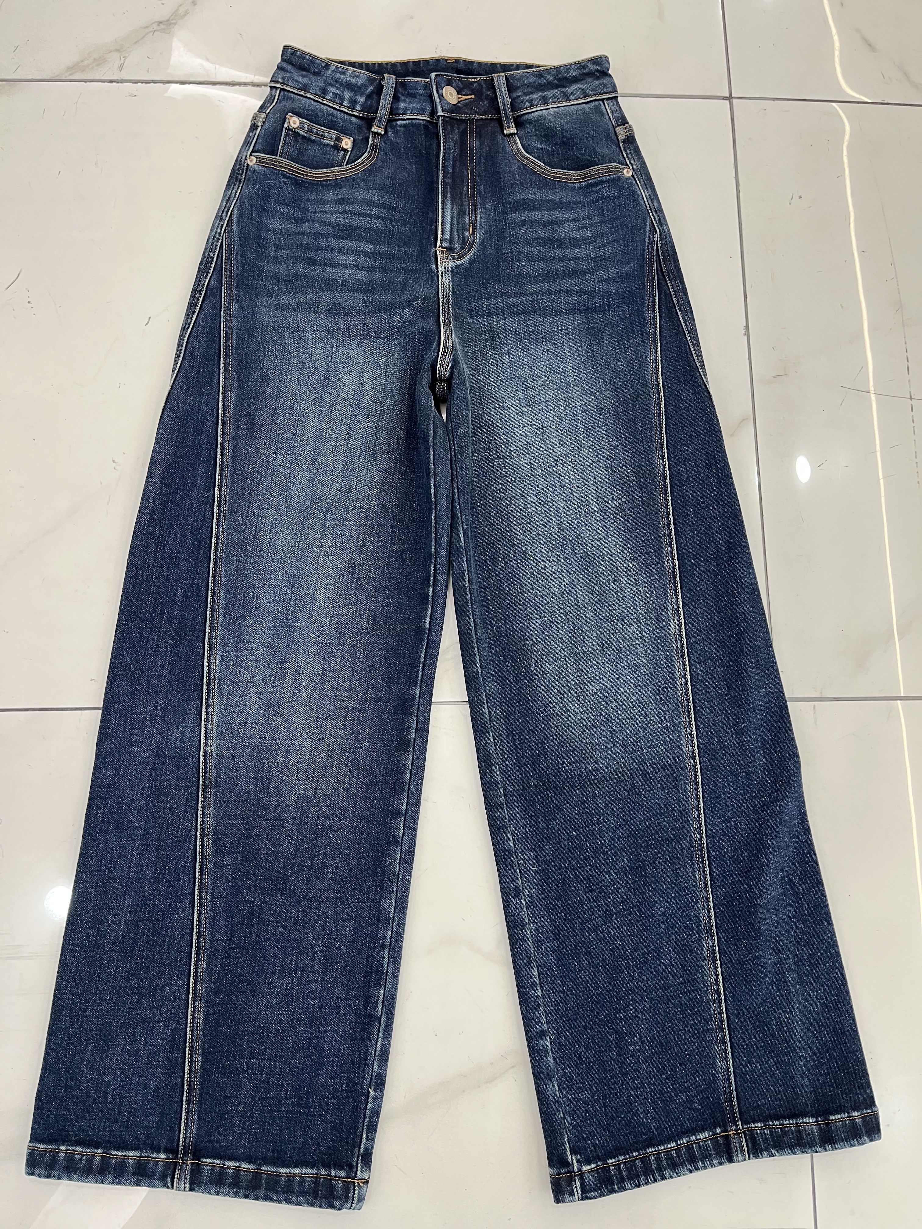 JEANS 56512 欧货2025秋冬新款加绒阔腿牛仔裤女高腰显瘦直筒长裤