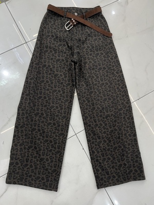 JEANS 56600欧货2025冬季新款复合加厚绒豹纹弯刀裤女阔腿牛仔裤