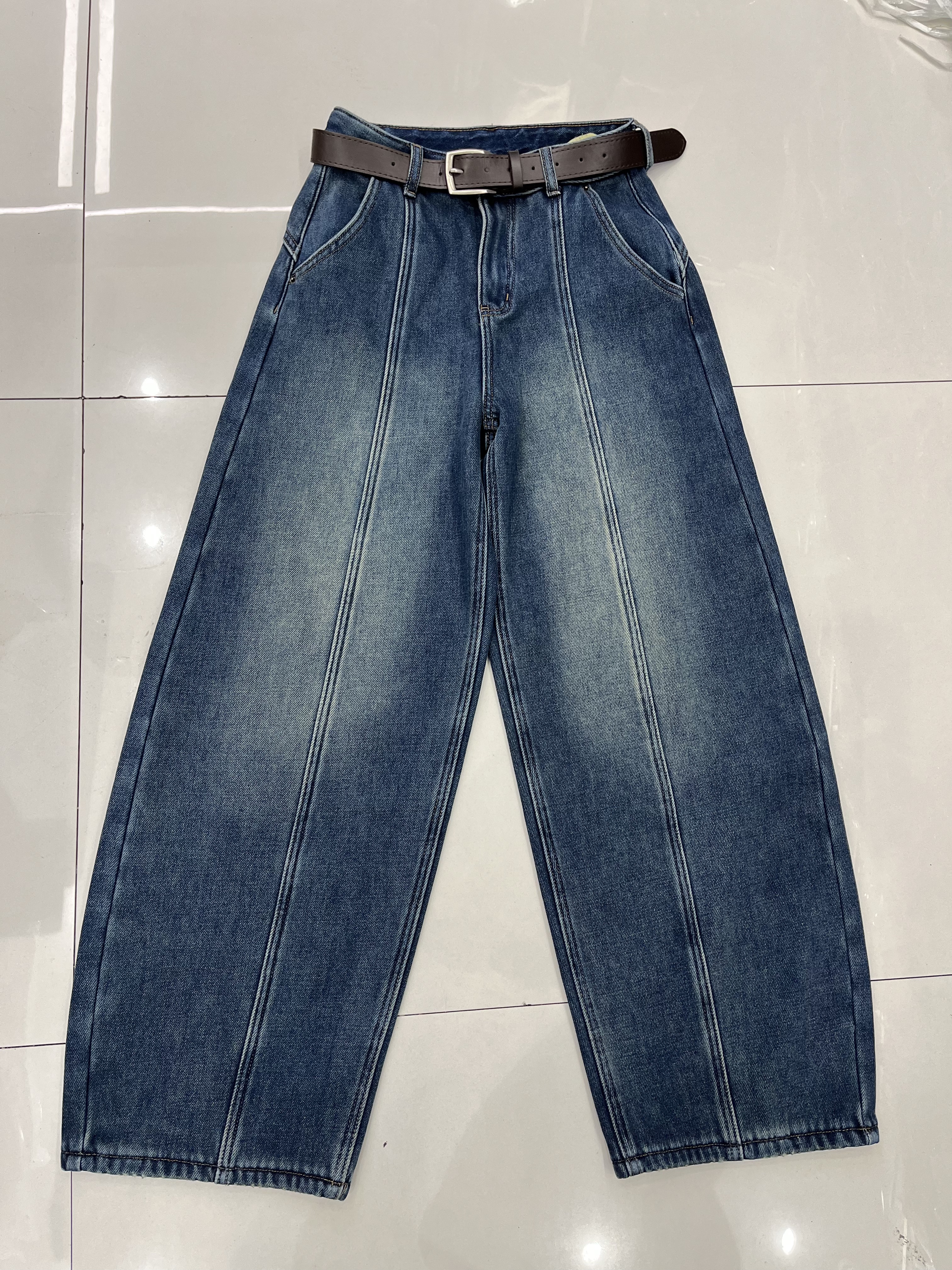 JEANS 99133 欧货2025冬季新款复合加厚绒弯刀牛仔裤女阔腿长裤潮