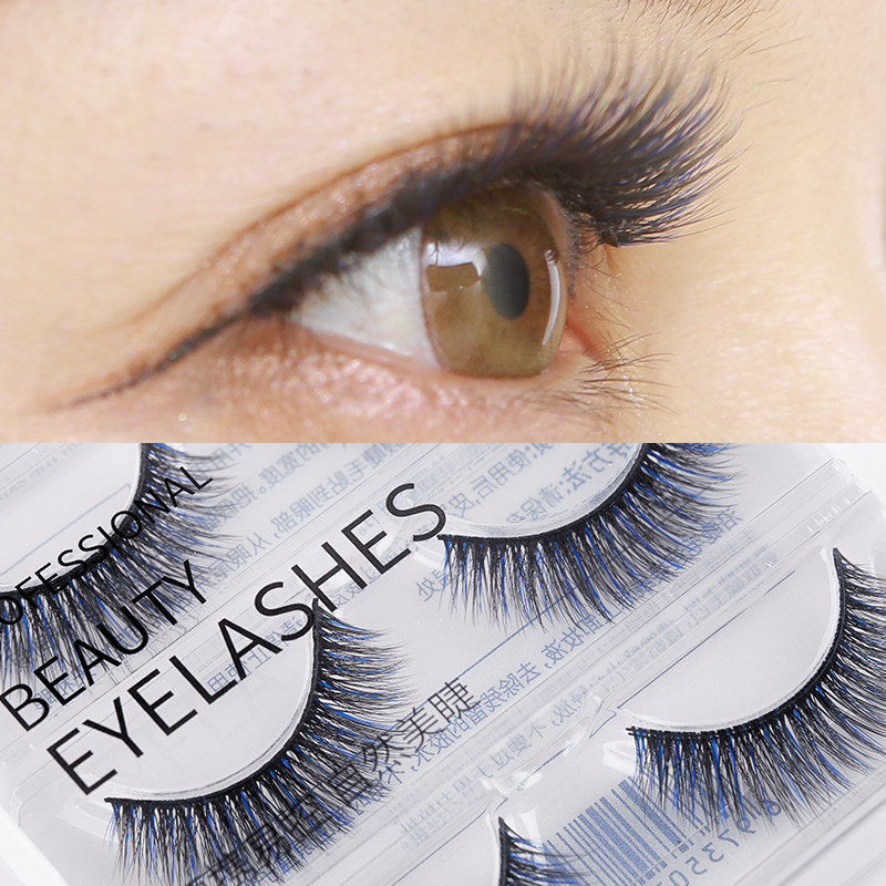 黑蓝色睫毛假睫毛女自然浓密素颜仿真磨尖纤细棉线软梗欧美舞台妆